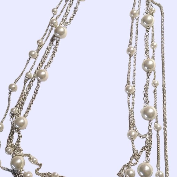 Vintage Style Multi-Strand Faux Pearl & Chain Link Necklace NWOT - Picture 9 of 15